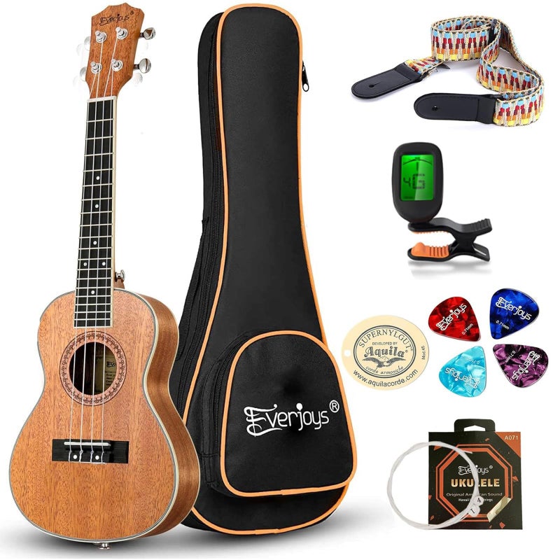 Everjoys Concert Ukulele Mahogany - 23 inch Professional Wooden Ukelele w/Free Online Lesson Uke Strap Case Picks Strings - Image 1